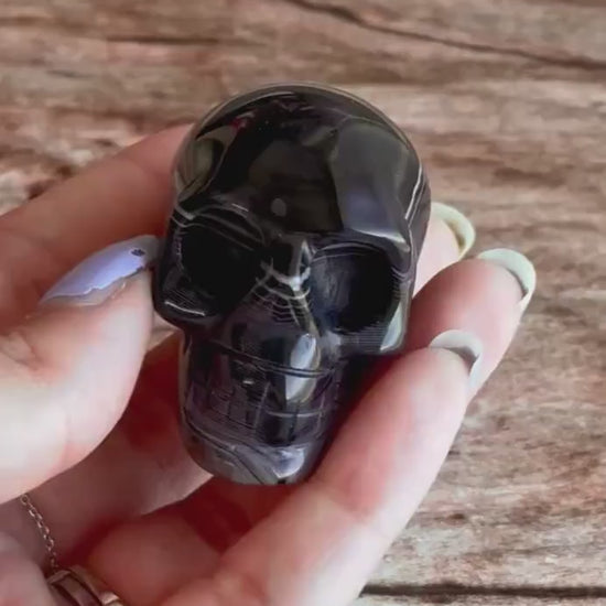 Black Onyx Crystal Skull | Stunning Gemstone Skull | Gothic Halloween Decor for lovers of the macabre and esoteric (smokyskull_1)