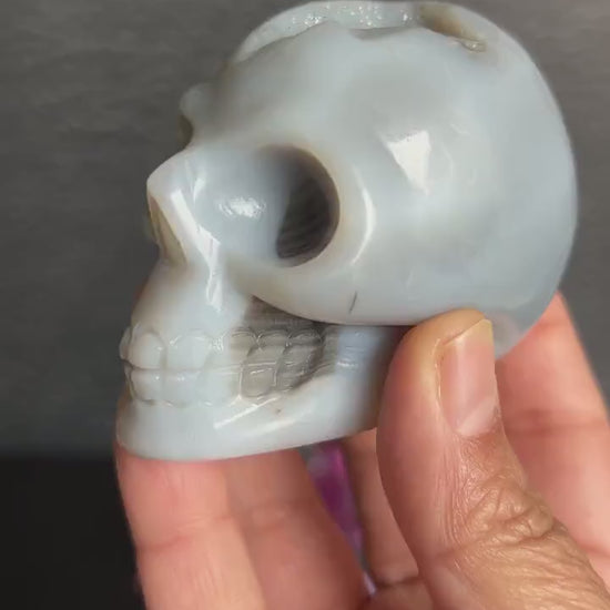 Druzy Banded Agate Skull 2 1/4 inches tall, weighing 9.1 ounces