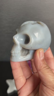 Druzy Banded Agate Skull 2 1/4 inches tall, weighing 9.1 ounces