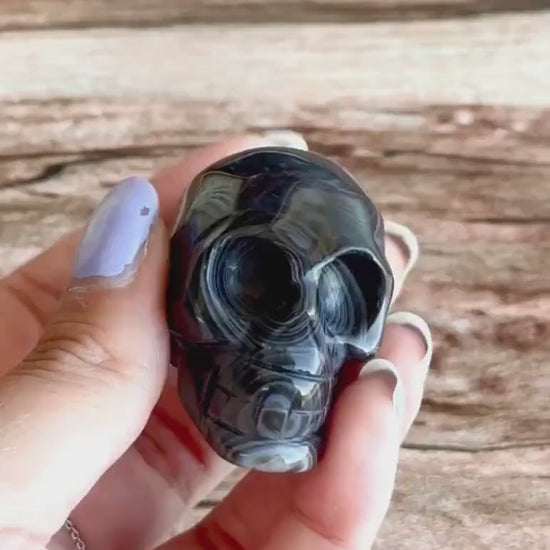 Black Onyx Crystal Skull | Stunning Gemstone Skull | Gothic Halloween Decor for lovers of the macabre and esoteric (smokyskull_3)