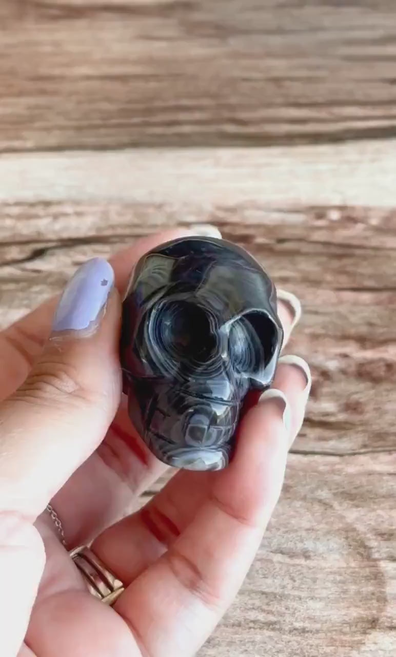 Black Onyx Crystal Skull | Stunning Gemstone Skull | Gothic Halloween Decor for lovers of the macabre and esoteric (smokyskull_3)