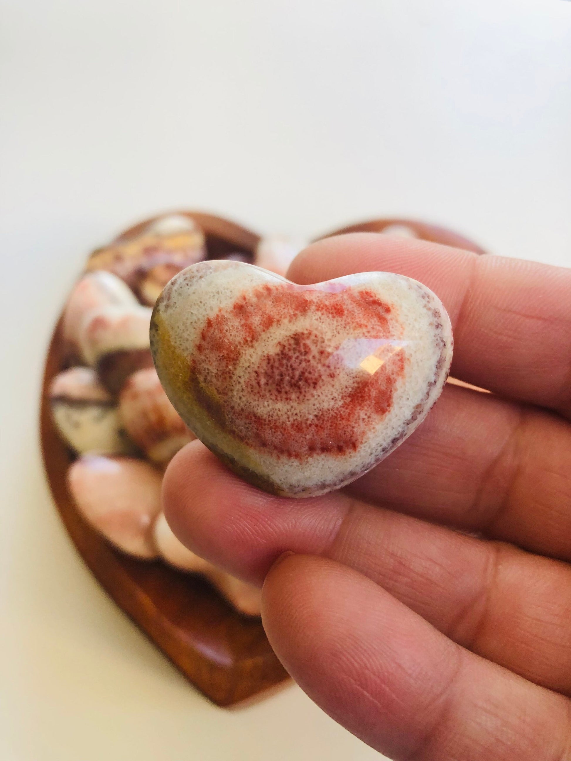Dali Jasper || Tri-banded Rainbow Calcite Hearts || Pork Stone Hearts ||
