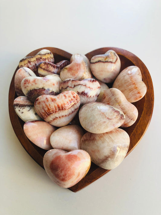 Dali Jasper || Tri-banded Rainbow Calcite Hearts || Pork Stone Hearts ||