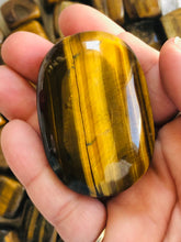 Load image into Gallery viewer, Gorgeous Tiger Eye Palm Stone || Yellow || Crystal Massage Stone ||  Meditation Tool ||  Hand-Polished ||

