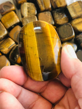 Load image into Gallery viewer, Gorgeous Tiger Eye Palm Stone || Yellow || Crystal Massage Stone ||  Meditation Tool ||  Hand-Polished ||
