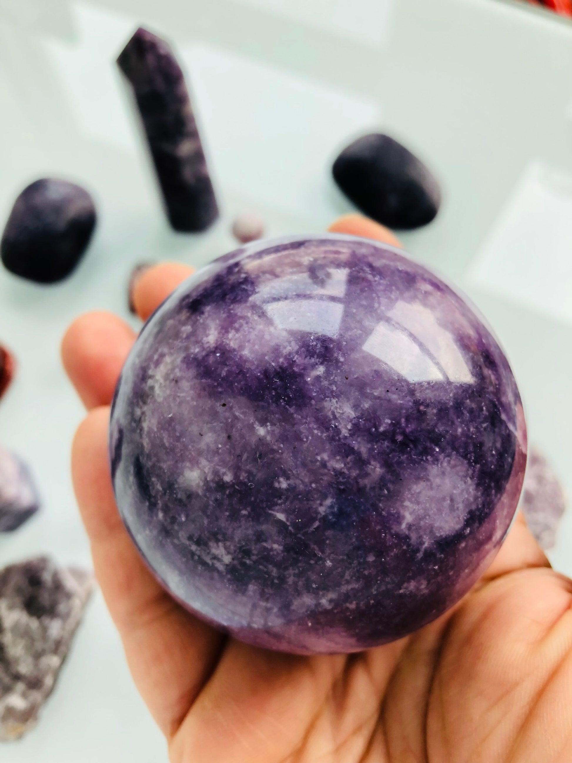 Lepidolite || Large Sphere || Purple Aesthetic || Fairycore || Purple Mica || Mystical decor ||