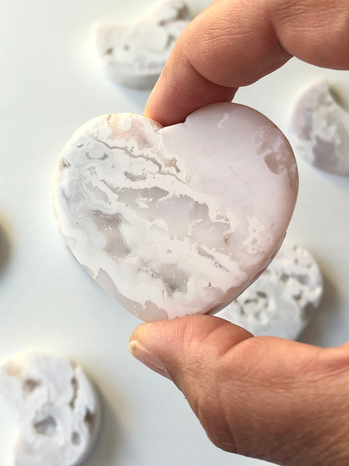 White Plum Agate Heart carving | Druzy White Snow/Plum Agate || crystal carvings ||