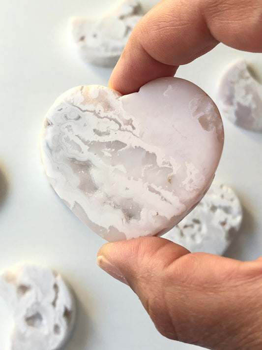 White Plum Agate Heart carving | Druzy White Snow/Plum Agate || crystal carvings ||