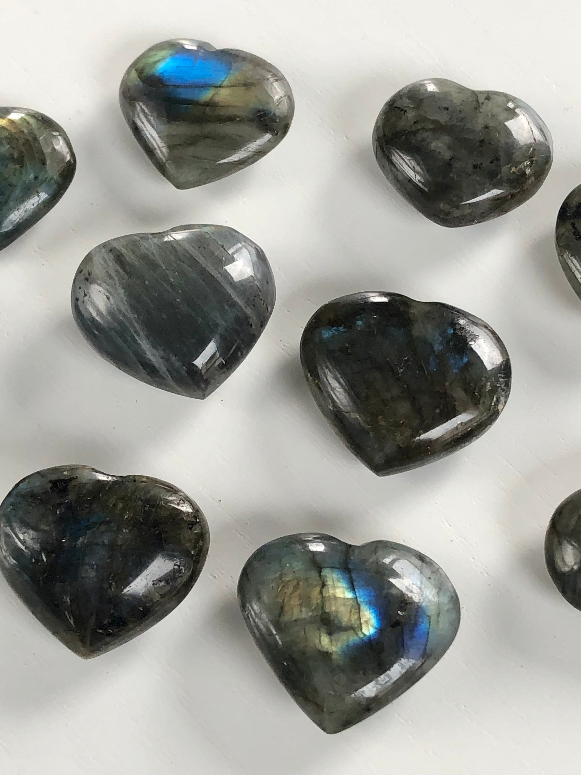 Labradorite Hand Carved Heart || Blue and gold Flash || Polished Stone ||