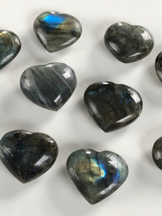 Labradorite Hand Carved Heart || Blue and gold Flash || Polished Stone ||