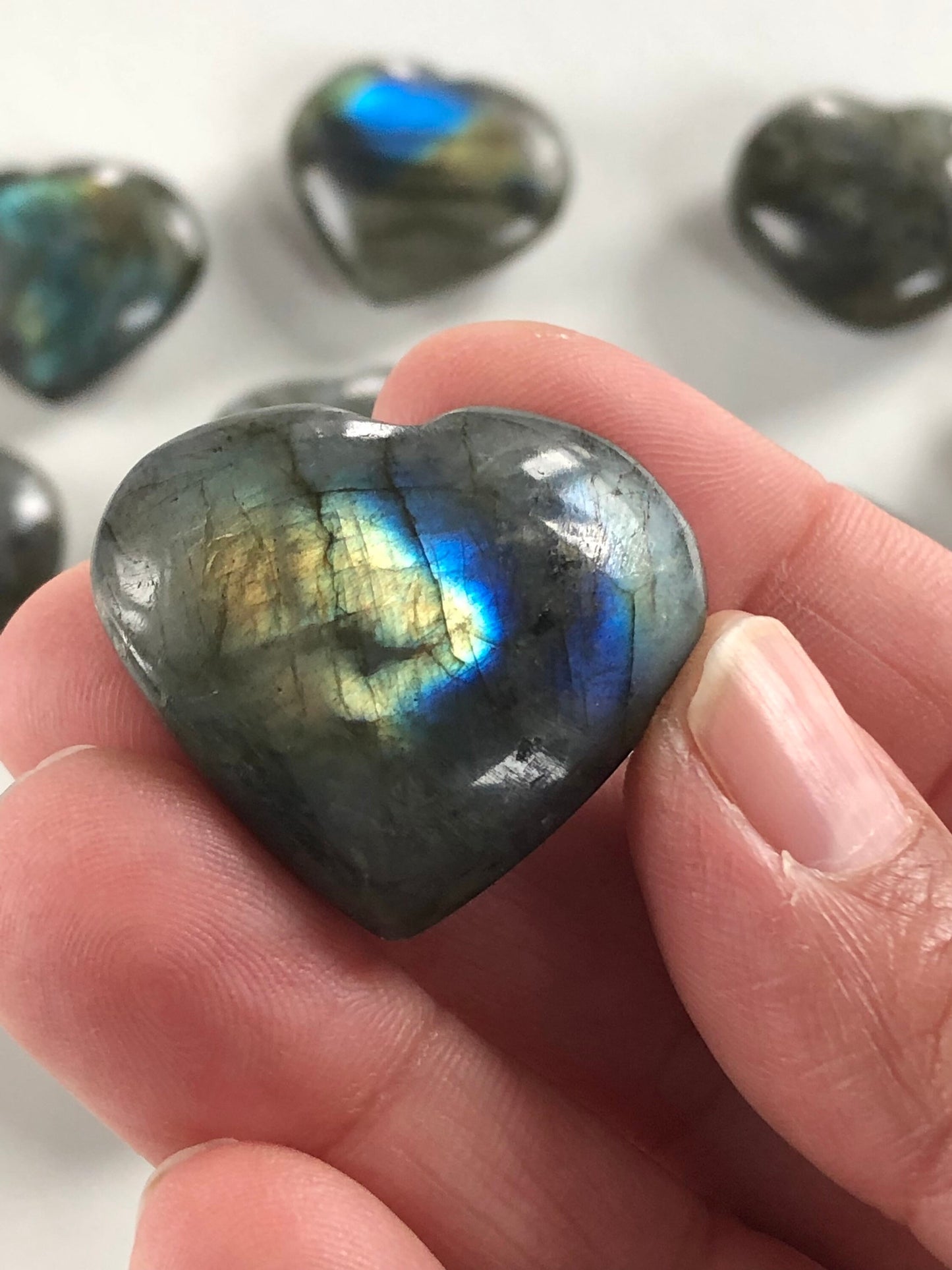 Labradorite Hand Carved Heart || Blue and gold Flash || Polished Stone ||