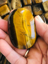 Load image into Gallery viewer, Gorgeous Tiger Eye Palm Stone || Yellow || Crystal Massage Stone ||  Meditation Tool ||  Hand-Polished ||

