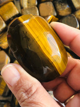 Load image into Gallery viewer, Gorgeous Tiger Eye Palm Stone || Yellow || Crystal Massage Stone ||  Meditation Tool ||  Hand-Polished ||
