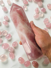 Load image into Gallery viewer, Gorgeous Rose Quartz Tower 8 1/2 inches tall approx 2.6 pounds
