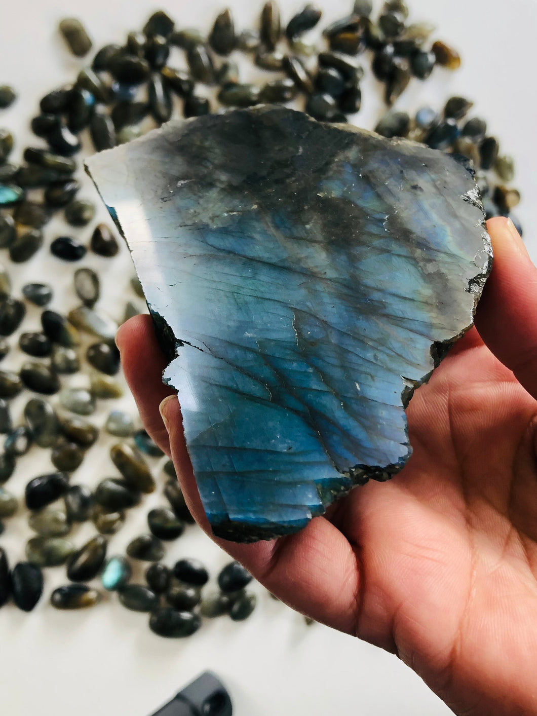 LABRADORITE Slab || Strong Blue Flash || Polished || Slice || STAND INCLUDED || Dark Academia Aesthetic || Stone of Magic and Transformation