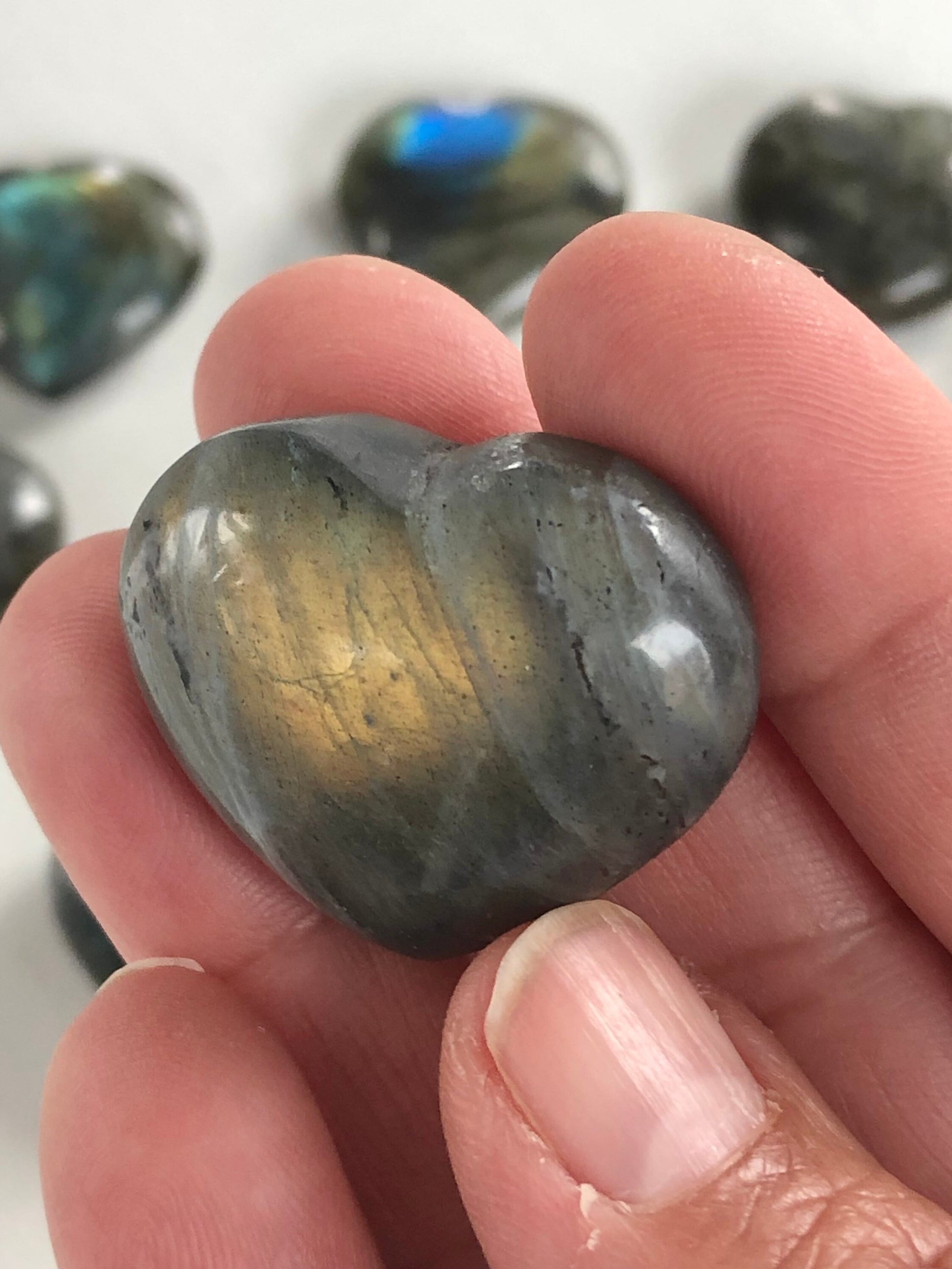 Labradorite Hand Carved Heart || Blue and gold Flash || Polished Stone ||