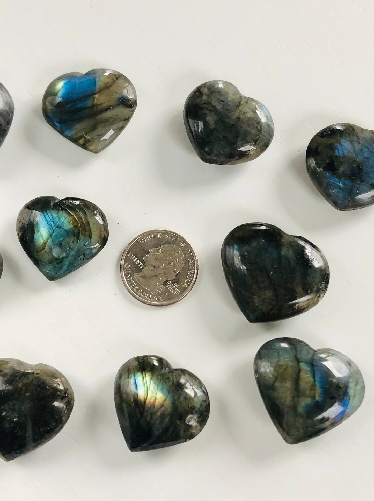 Labradorite Hand Carved Heart || Blue and gold Flash || Polished Stone ||