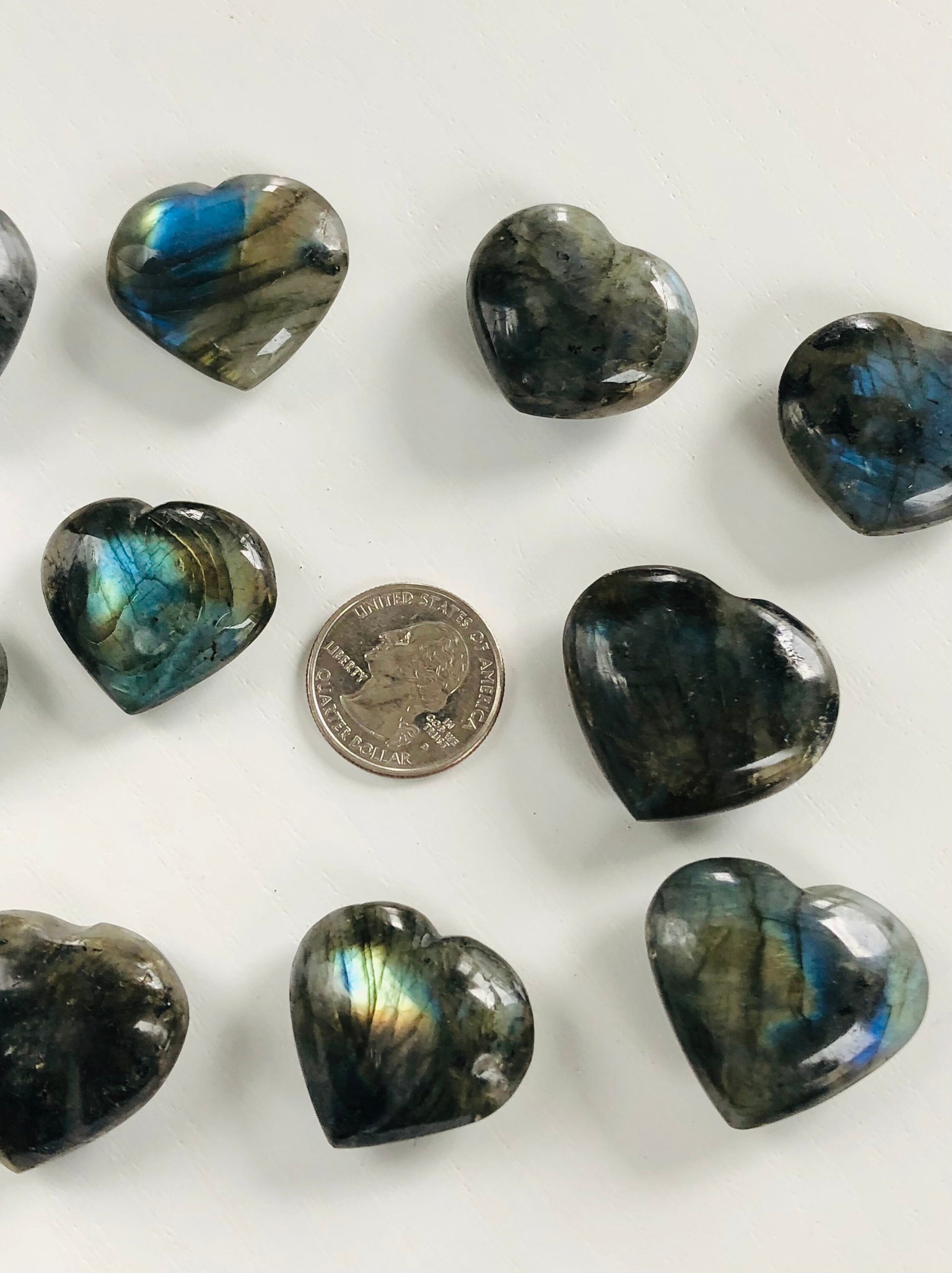 Labradorite Hand Carved Heart || Blue and gold Flash || Polished Stone ||