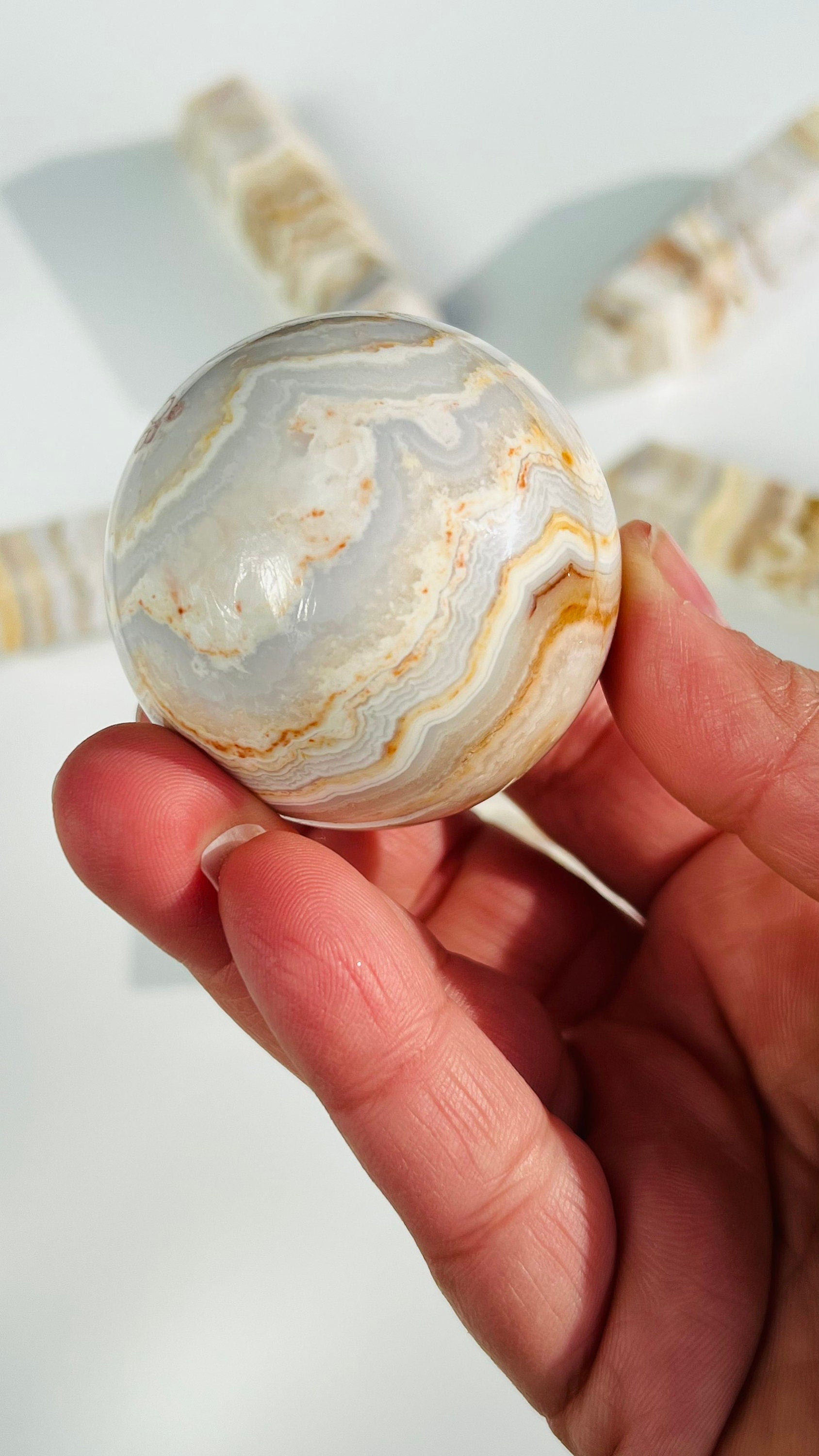 Mexico Agate Sphere || Creme and neutral color Crystal || Beautifully banded || Neutral aesthetic || 2" 6.4 oz