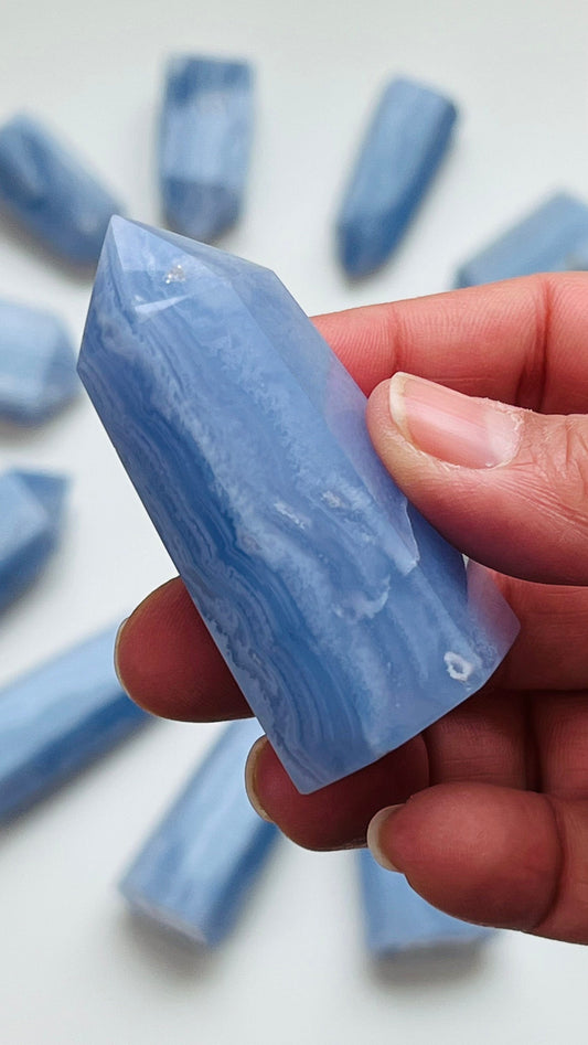 Blue Lace Agate Tower || 2 1/2 x 1" 1/2 3.02 oz || Stunning High Quality || Point || Pillar || CottageCore || Romantic Aesthetic ||