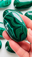 Load image into Gallery viewer, Authentic malachite Palm stones || High quality || beautiful pattern || 2.5 inches 2.4 oz 4.08 oz
