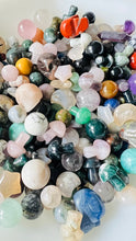 Load image into Gallery viewer, ORIGINAL MINI MIX, 3 oz of random Crystal Minis, Mushrooms, Hearts, Spheres, Moons, Stars, animals, Towers, and Pyramid carvings.
