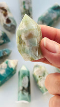 Load image into Gallery viewer, Green Flower Agate Tower 1 1/2 inches 21.4 grams || Feminine energy || Inspiration crystal || Heart and root chakra ||
