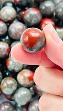 Load image into Gallery viewer, African Bloodstone Mini Sphere (Heliotrope) 18-22mm,  8 - 12 grams each,  marble sized orb
