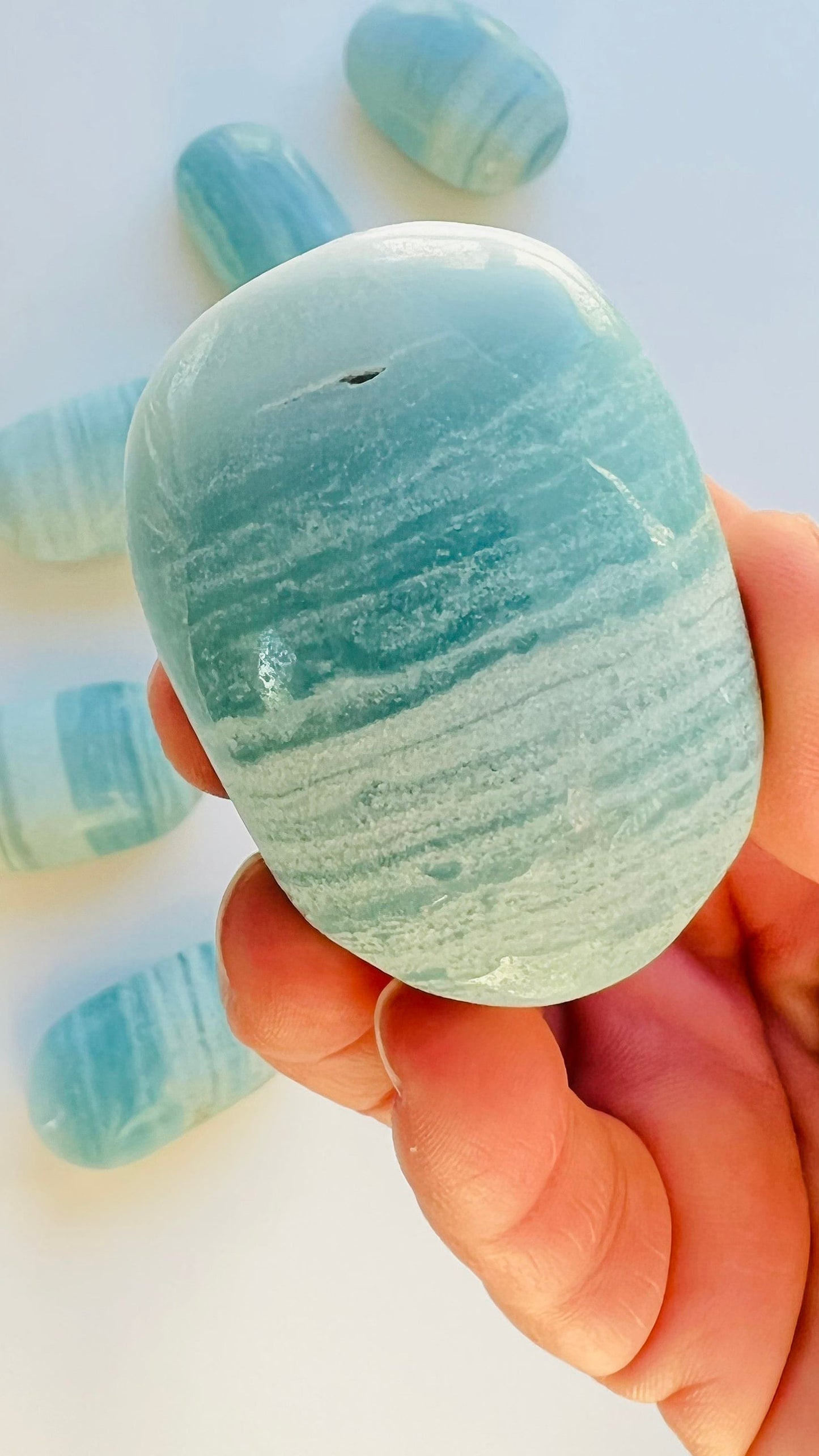 Stunning Blue Aragonite Palm Stone || 2.20"  2.3 oz || Crystals || Bluish Green || Meditation stone ||