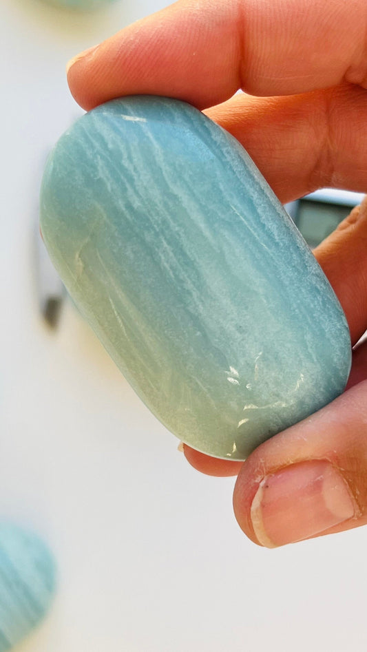 Stunning Blue Aragonite Palm Stone || 2.1"  2.4 oz || Crystals || Bluish Green || Meditation stone ||