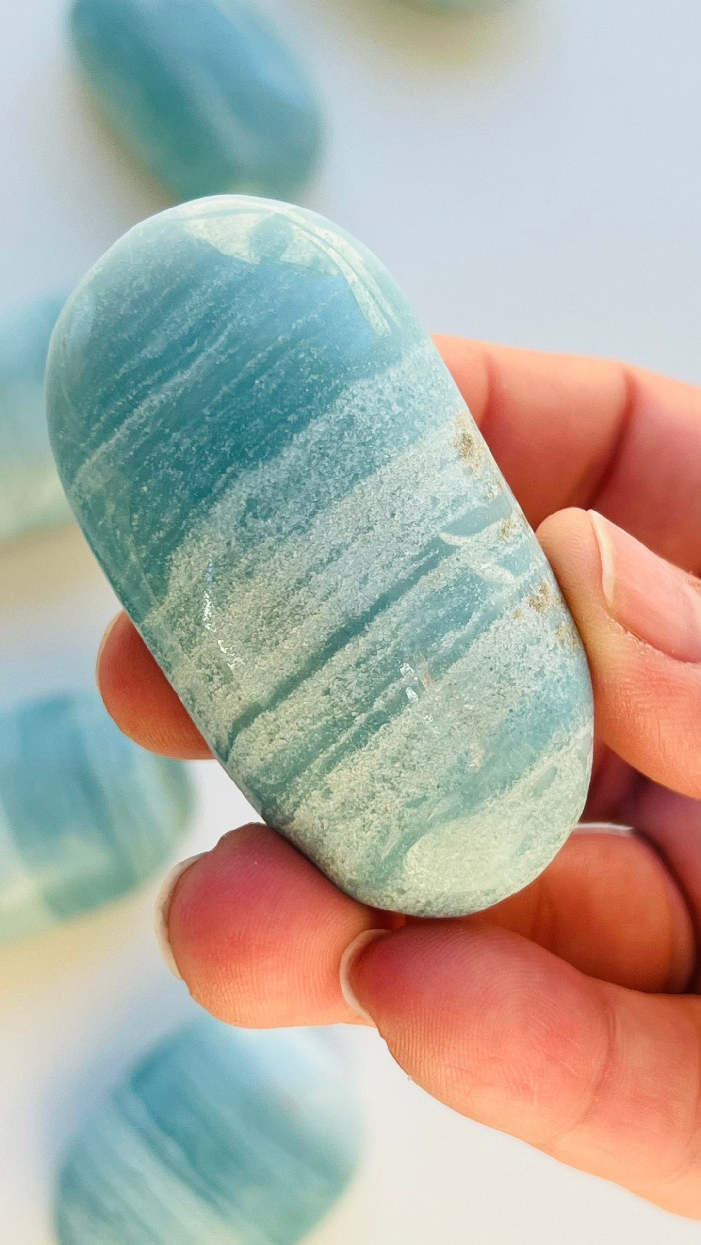 Beautiful Blue Aragonite Palm Stone || 2.5"  2.8oz || Crystals || Bluish Green || Meditation stone ||