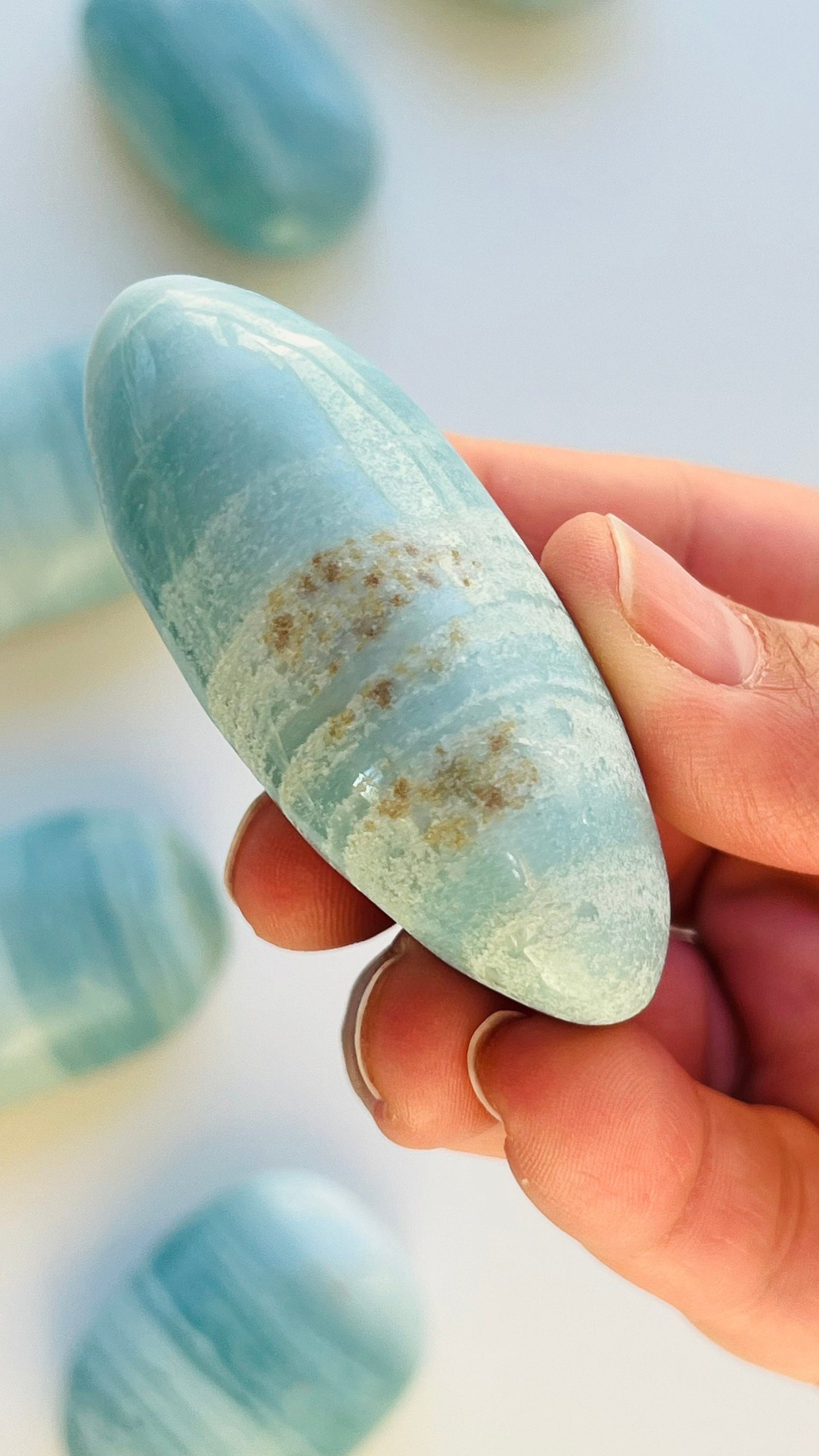 Beautiful Blue Aragonite Palm Stone || 2.5"  2.8oz || Crystals || Bluish Green || Meditation stone ||
