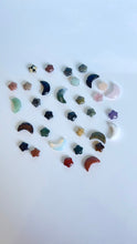 Load image into Gallery viewer, ORIGINAL MINI MIX, 3 oz of random Crystal Minis, Mushrooms, Hearts, Spheres, Moons, Stars, animals, Towers, and Pyramid carvings.
