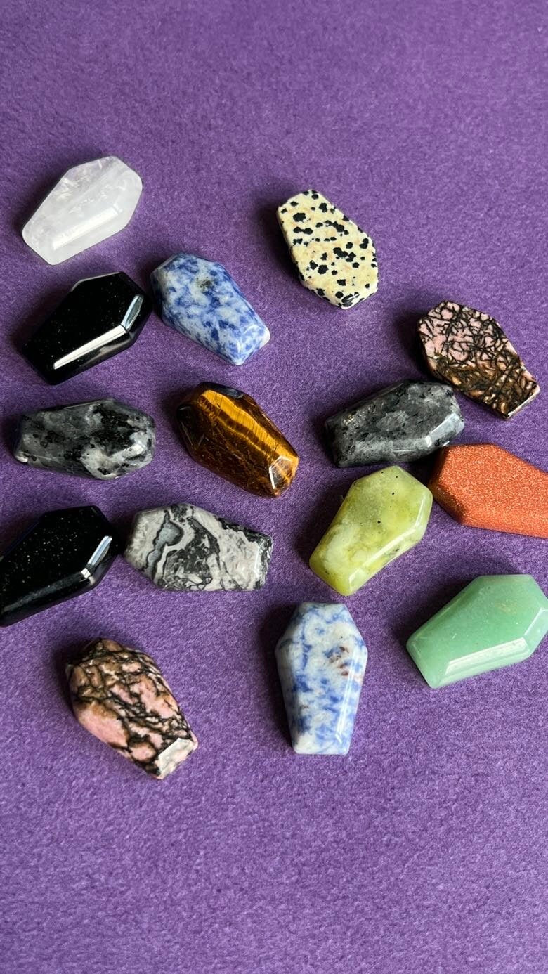 The SPOOKY EDITION Mini Mix 3 oz of random Crystal Minis, Spheres, Moons, Stars, Bats, Bones, Towers, Skulls, Flames & more!