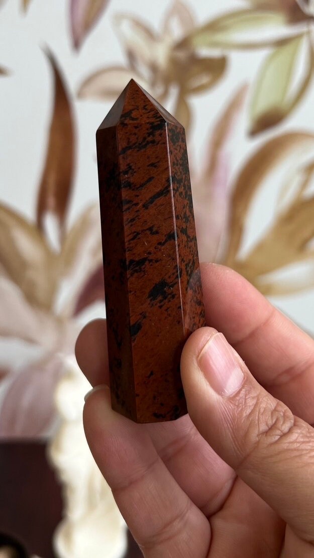 One (1) Beautiful Mahogany Obsidian 3 1/2 inch tower, 2.7 ounces AKA Red Obsidian & Mountain Mahogany. (ReO-T-2)