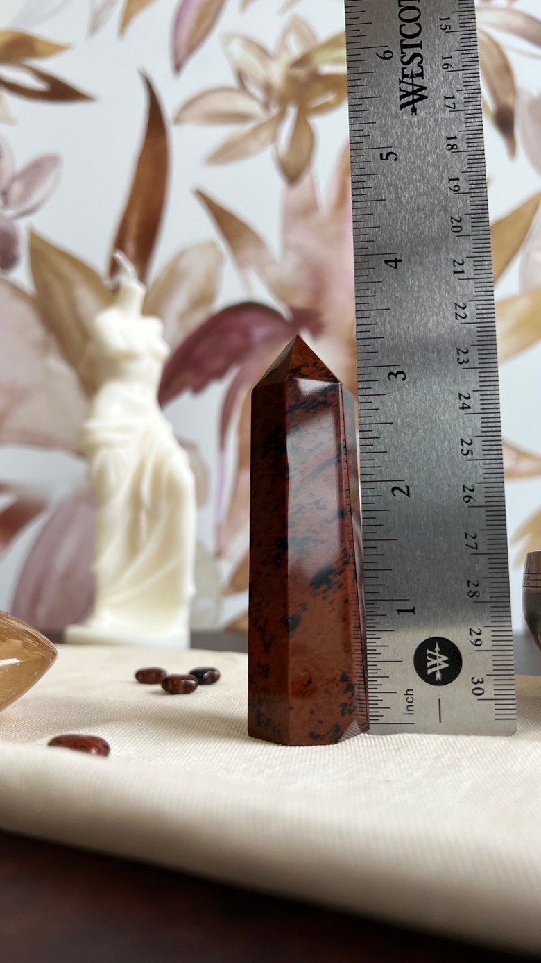 One (1) Beautiful Mahogany Obsidian 3 1/2 inch tower, 2.7 ounces AKA Red Obsidian & Mountain Mahogany. (ReO-T-2)