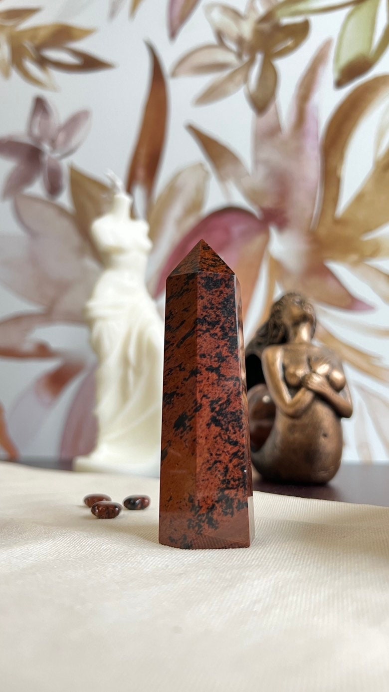 One (1) Beautiful Mahogany Obsidian 3 1/2 inch tower, 2.7 ounces AKA Red Obsidian & Mountain Mahogany. (ReO-T-2)