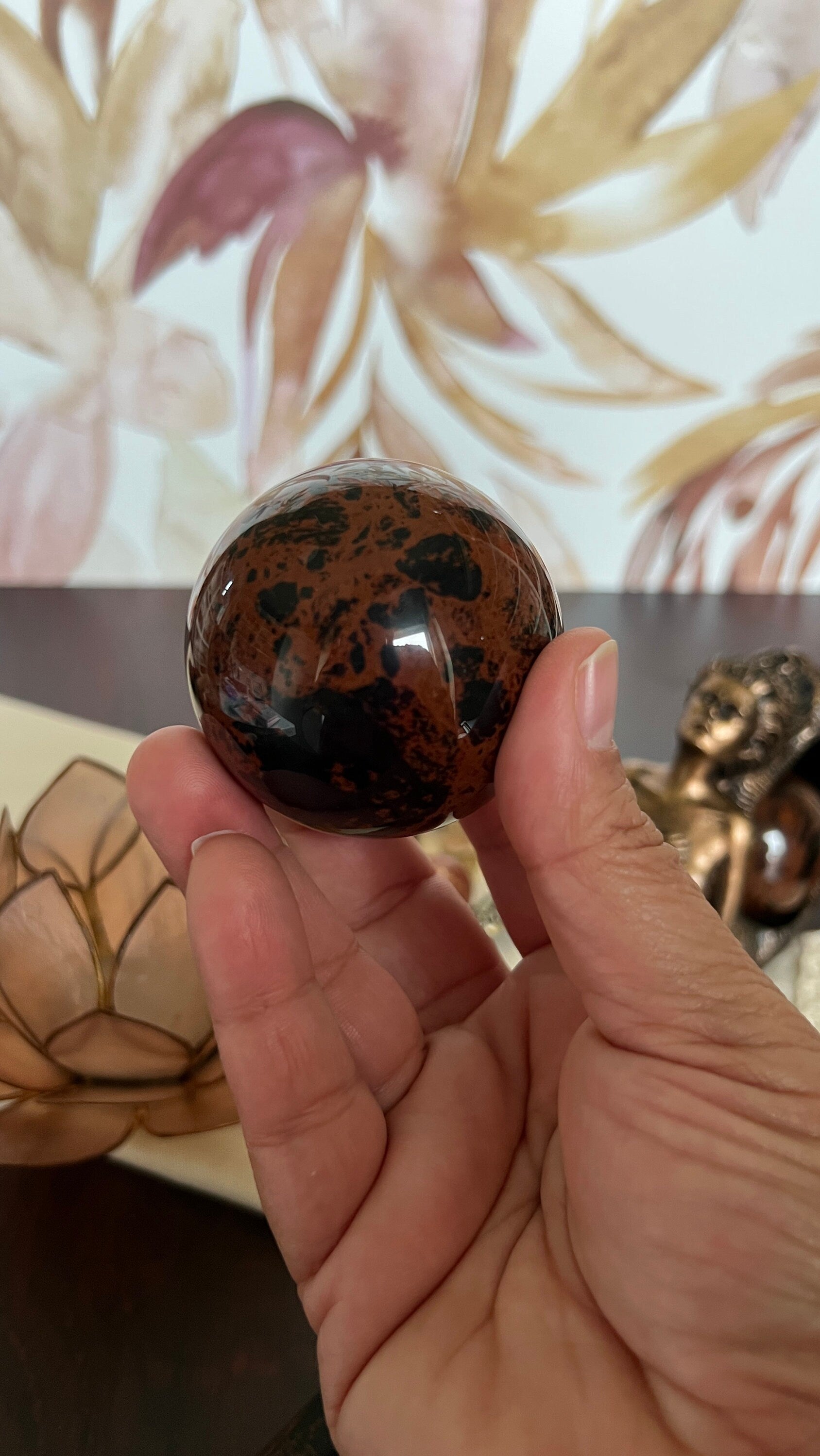 Stunning High Quality Mahogany Obsidian 2 inch Sphere, weighs 8.0 AKA Red Obsidian & Mountain Mahogany