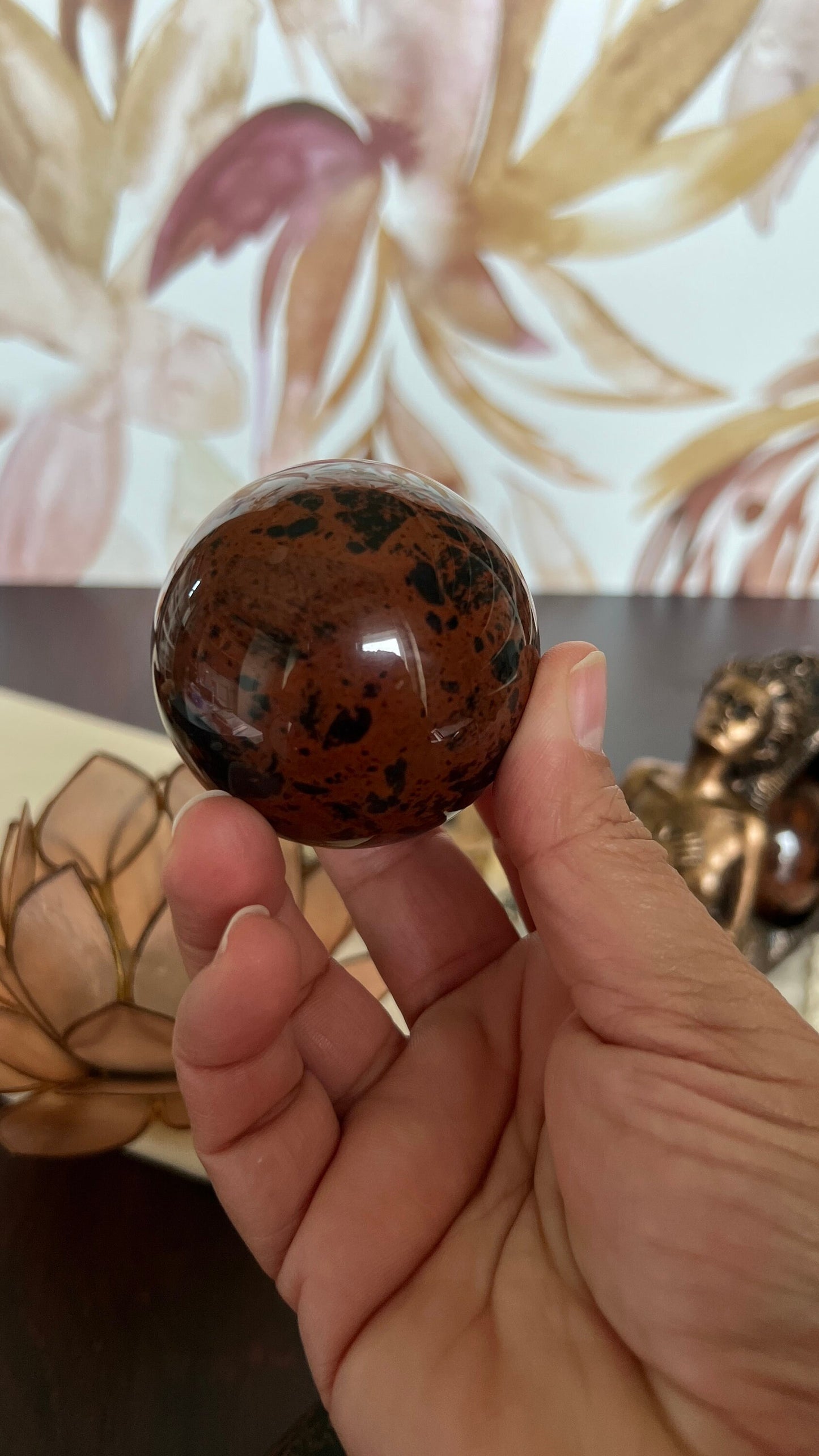 Stunning High Quality Mahogany Obsidian 2 inch Sphere, weighs 8.0 AKA Red Obsidian & Mountain Mahogany