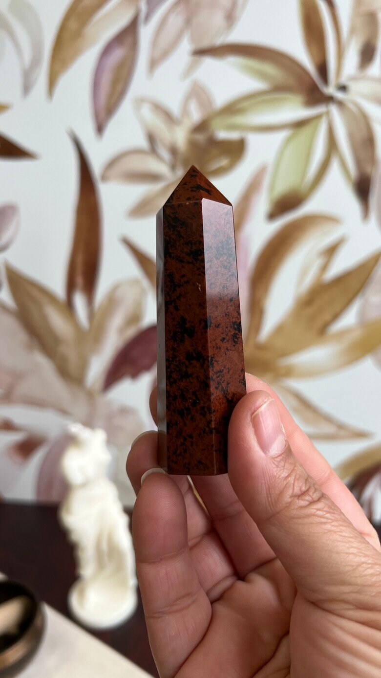 One (1) Beautiful Mahogany Obsidian 3 1/2 inch tower, 2.7 ounces AKA Red Obsidian & Mountain Mahogany. (ReO-T-2)