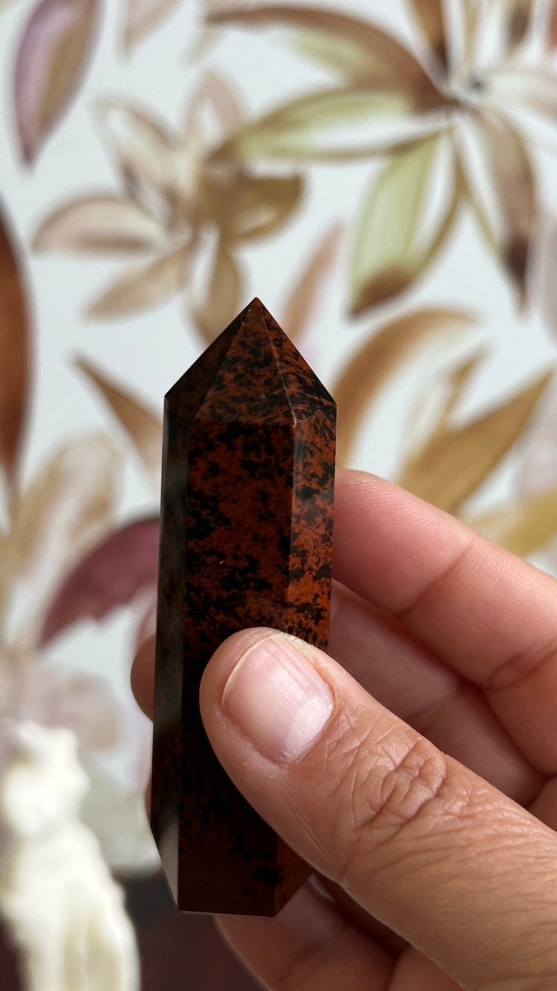 One (1) Beautiful Mahogany Obsidian 3 1/2 inch tower, 2.7 ounces AKA Red Obsidian & Mountain Mahogany. (ReO-T-2)