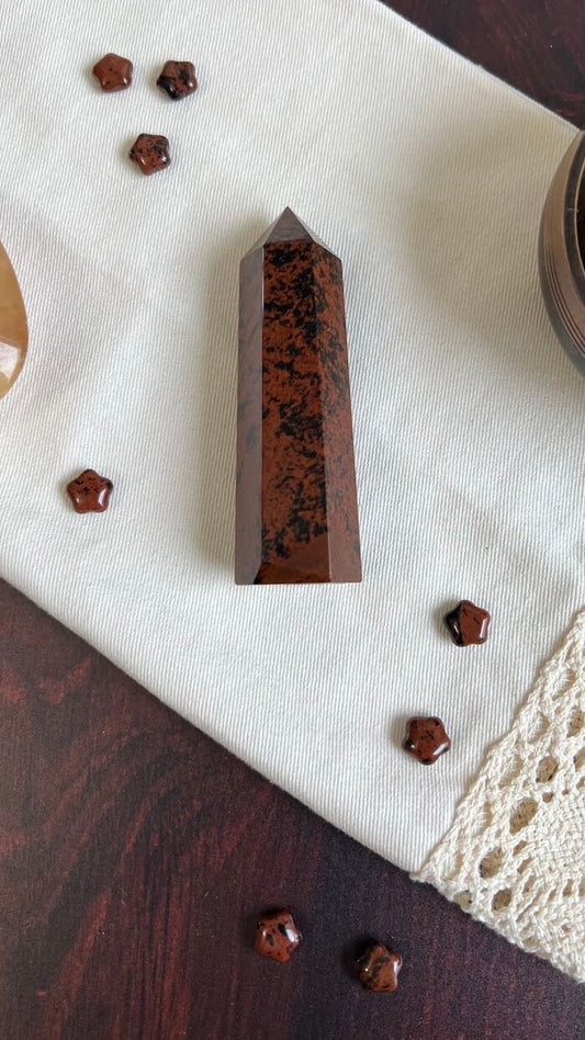 One (1) Beautiful Mahogany Obsidian 3 1/2 inch tower, 2.7 ounces AKA Red Obsidian & Mountain Mahogany. (ReO-T-2)